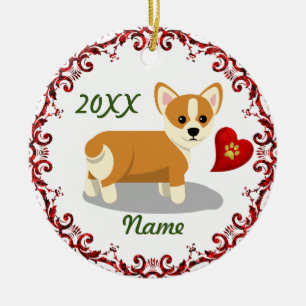 Cute Pembroke Welsh Corgi Puppy Dog Christmas Ceramic Tree Decoration