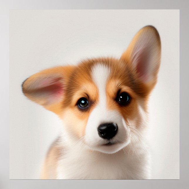 Cute Pembroke Welsh Corgi Puppy Dog Portrait Poster (Front)
