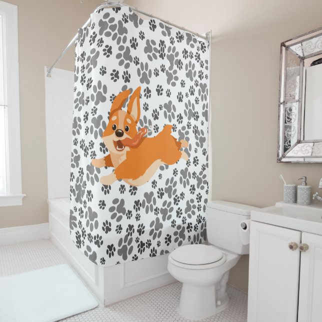 Cute Pembroke Welsh Corgi Shower Curtain (In Situ)