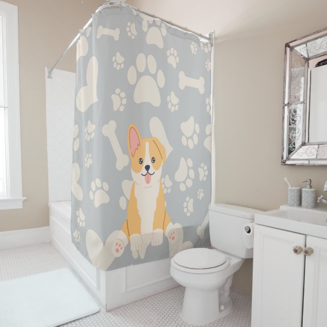 Cute Pembroke Welsh Corgi Shower Curtain (In Situ)