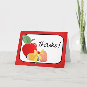 Cute Pencil & Apple Colourful Teacher Appreciation Thank You Card