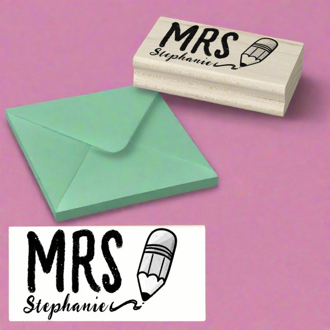 Cute Pencil Back to School Teacher Name Rubber Stamp (Creator Uploaded)