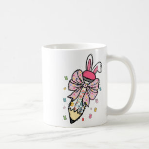 Cute Pencil Coquette Bow Bunny Easter Day Teacher Coffee Mug