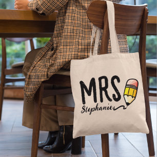 Cute Pencil Elementary Script Teacher Appreciation Tote Bag