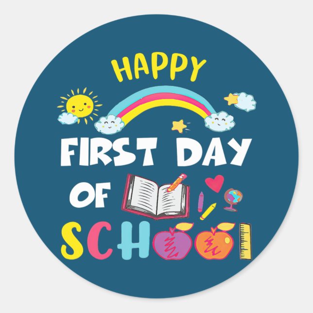 Cute Pencil Happy First Day of School Lunch Lady  Classic Round Sticker (Front)