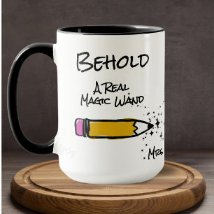 Cute Pencil Magic Wand Sparkle Custom Name Teacher Mug