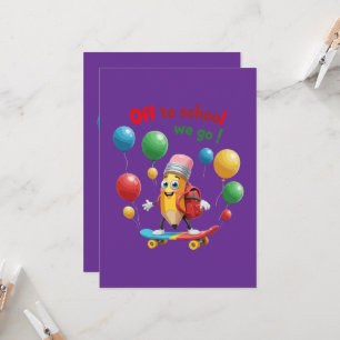  Cute Pencil on Skateboard   Fun Back to School  Invitation