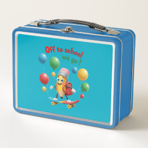 Cute Pencil on Skateboard Fun Back to School Metal Lunch Box