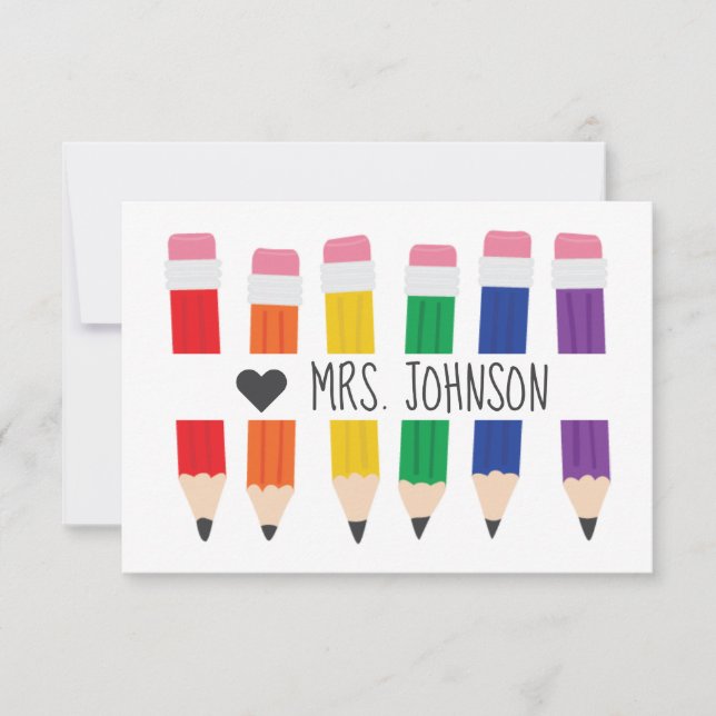 Cute Pencil Teacher Personalzied Thank You Card (Front)