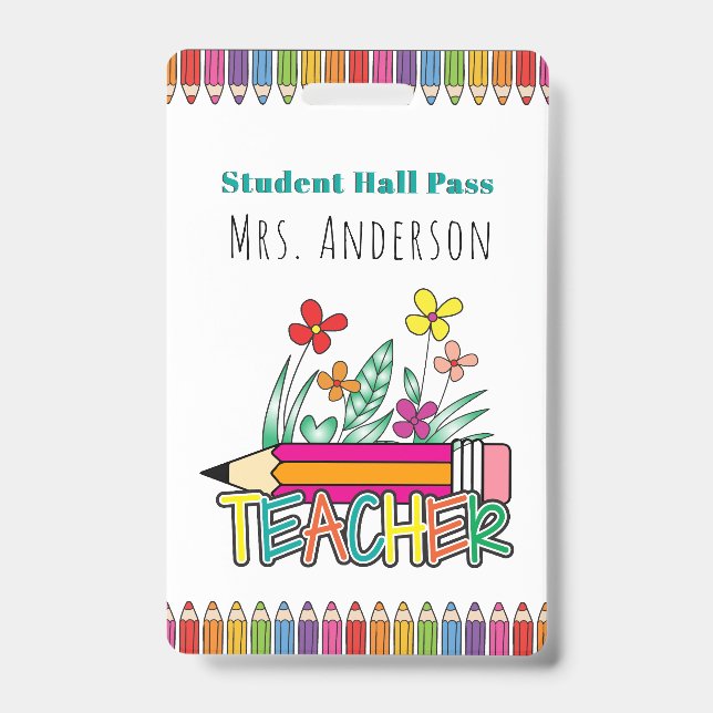 Cute Pencils Student Hall Pass ID Badge (Front)