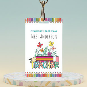 Cute Pencils Student Hall Pass ID Badge