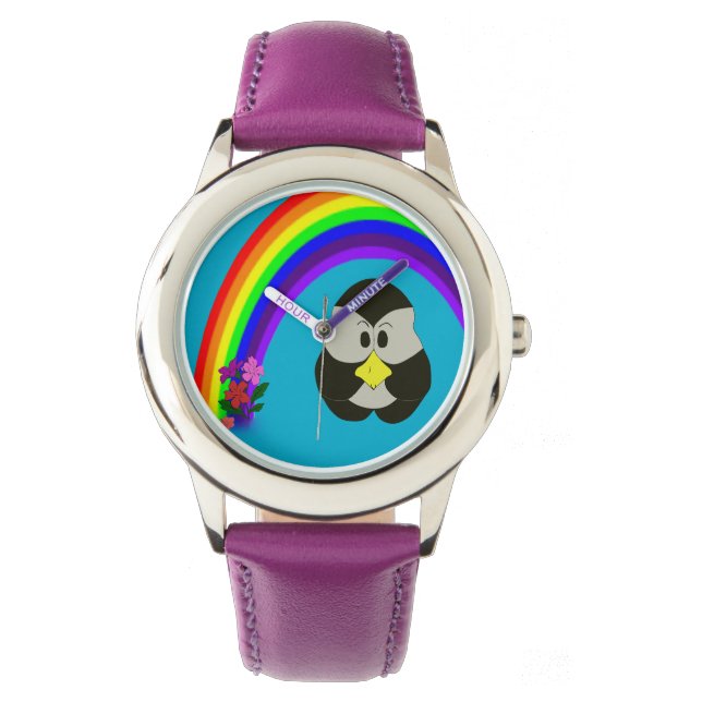 cute pengu penguin wit rainbow wrist watch (Front)