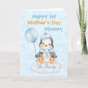 Cute Penguin 1st Mother's Day Blue Card