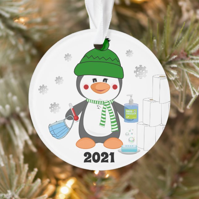 Cute Penguin 2020 Covid Christmas Tree Ornament (Tree)