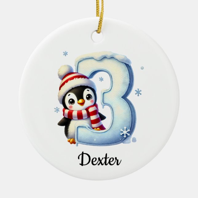 Cute Penguin 3rd Christmas Ornament  (Front)