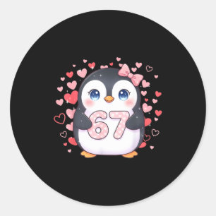 Cute Penguin 67 Six Seven Valentine Hearts 6 7 Mem Classic Round Sticker