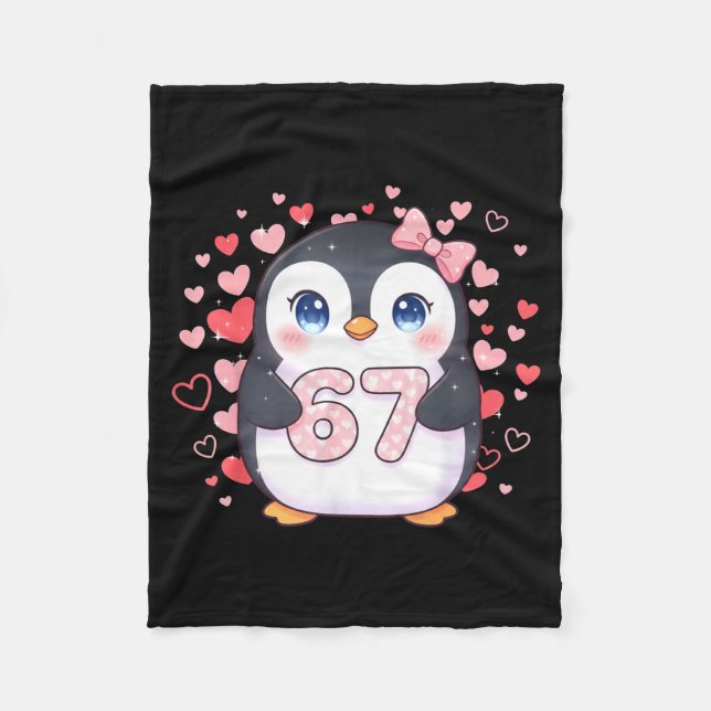 Cute Penguin 67 Six Seven Valentine Hearts 6 7 Mem Fleece Blanket (Front)