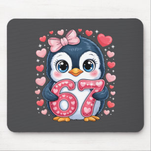 Cute Penguin 67 Six Seven Valentine Hearts 6 7 Mem Mouse Mat