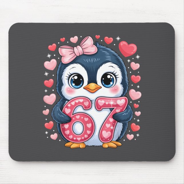 Cute Penguin 67 Six Seven Valentine Hearts 6 7 Mem Mouse Mat (Front)