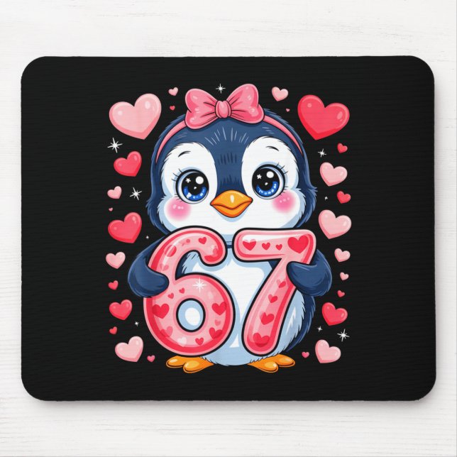 Cute Penguin 67 Six Seven Valentine Hearts 6 7 Mem Mouse Mat (Front)