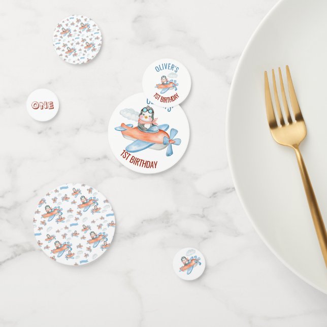 Cute Penguin Aeroplane Personalised Confetti (Group)