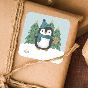 Cute Penguin and Gingerbread Man Gift Tag Stickers