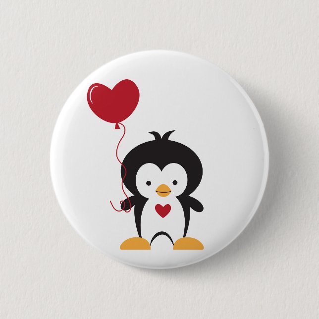 Cute Penguin and Heart Balloon Button (Front)