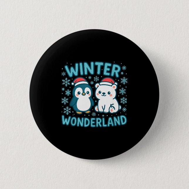 Cute Penguin And Lar Bear Winter Wonderland Christ 6 Cm Round Badge (Front)