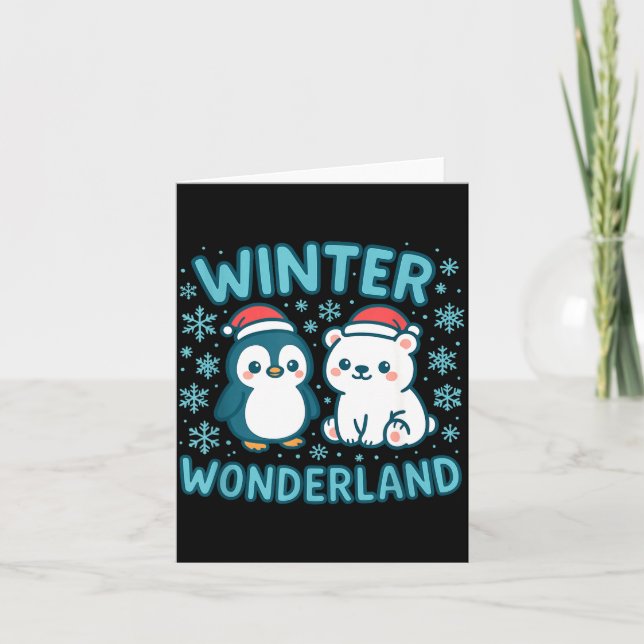 Cute Penguin And Lar Bear Winter Wonderland Christ Card (Front)