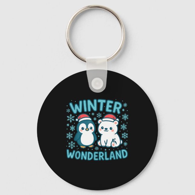 Cute Penguin And Lar Bear Winter Wonderland Christ Key Ring (Front)