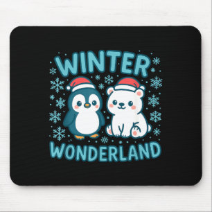 Cute Penguin And Lar Bear Winter Wonderland Christ Mouse Mat