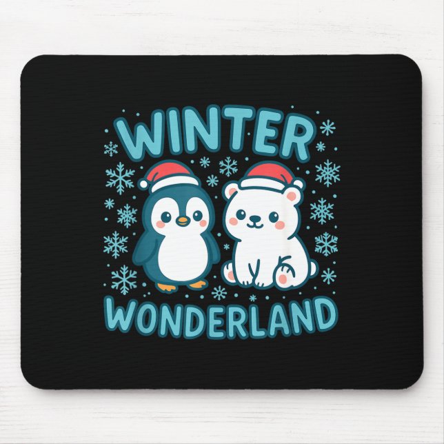 Cute Penguin And Lar Bear Winter Wonderland Christ Mouse Mat (Front)
