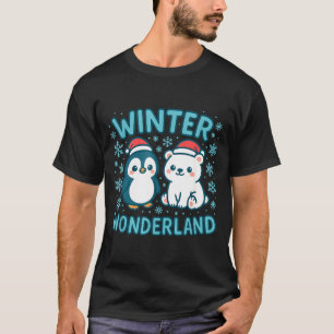 Cute Penguin And Lar Bear Winter Wonderland Christ T-Shirt