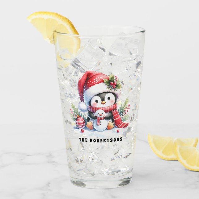 Cute Penguin and Snowman Custom Family Christmas Glass (Front Ice)