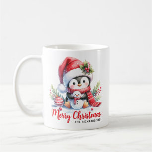 Cute Penguin and Snowman Merry Christmas Coffee Mug