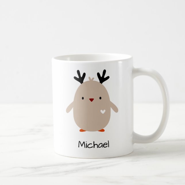 Cute Penguin Antlers Personalised Holiday Coffee Mug (Right)