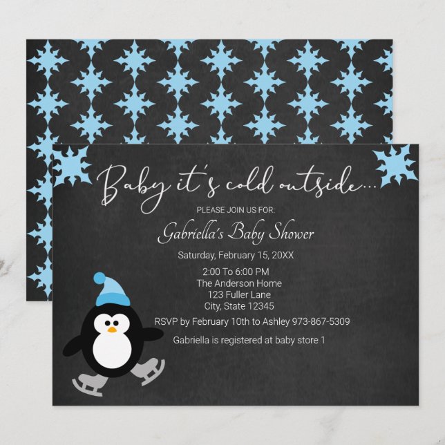 Cute Penguin Baby It's Cold Outside Baby Shower Invitation (Front/Back)