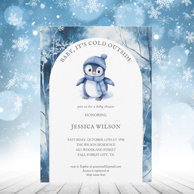 Cute Penguin Baby It's Cold Outside Baby Shower Invitation (Creator Uploaded)