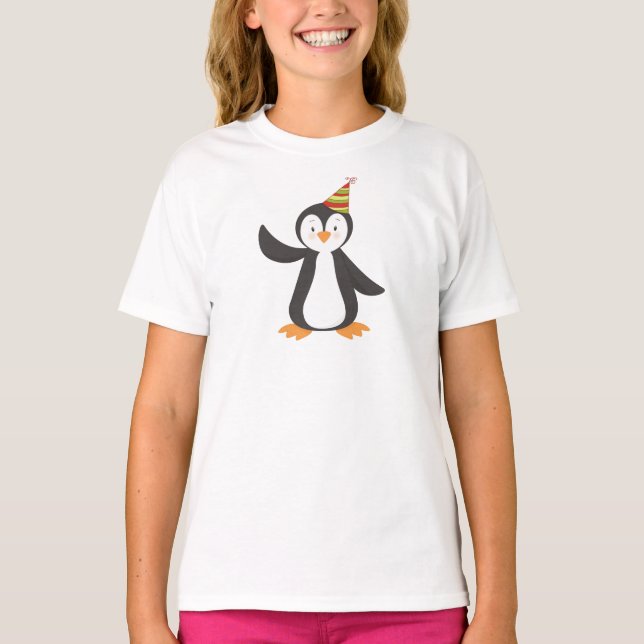 Cute Penguin, Baby Penguin, Penguin With Party Hat T-Shirt (Front)