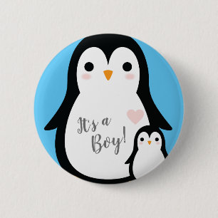 Cute Penguin Baby Shower Blue Boy 6 Cm Round Badge