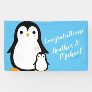 Cute Penguin Baby Shower Blue Boy Banner