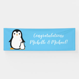Cute Penguin Baby Shower Blue Boy Banner
