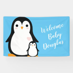 Cute Penguin Baby Shower Blue Boy Banner