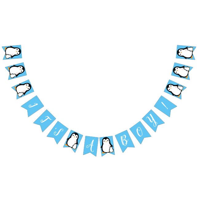Cute Penguin Baby Shower Blue Boy Bunting (All)