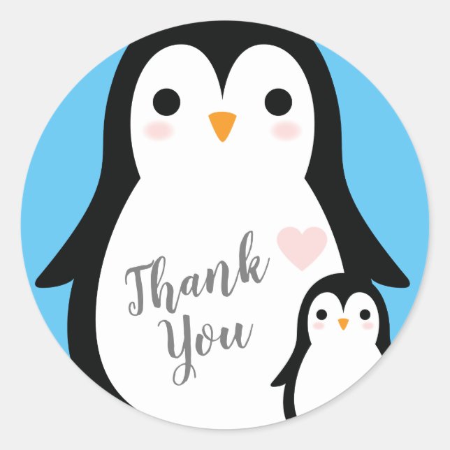 Cute Penguin Baby Shower Blue Boy Classic Round Sticker (Front)