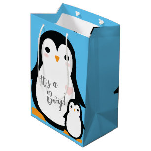 Cute Penguin Baby Shower Blue Boy Medium Gift Bag