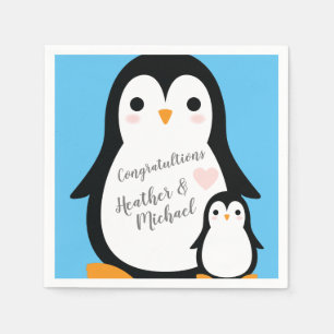 Cute Penguin Baby Shower Blue Boy Napkin