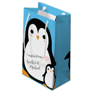 Cute Penguin Baby Shower Blue Boy Small Gift Bag