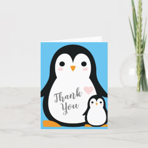 Cute Penguin Baby Shower Blue Boy Thank You Card