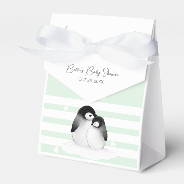 Cute Penguin Baby Shower Favour Box (Front Side)